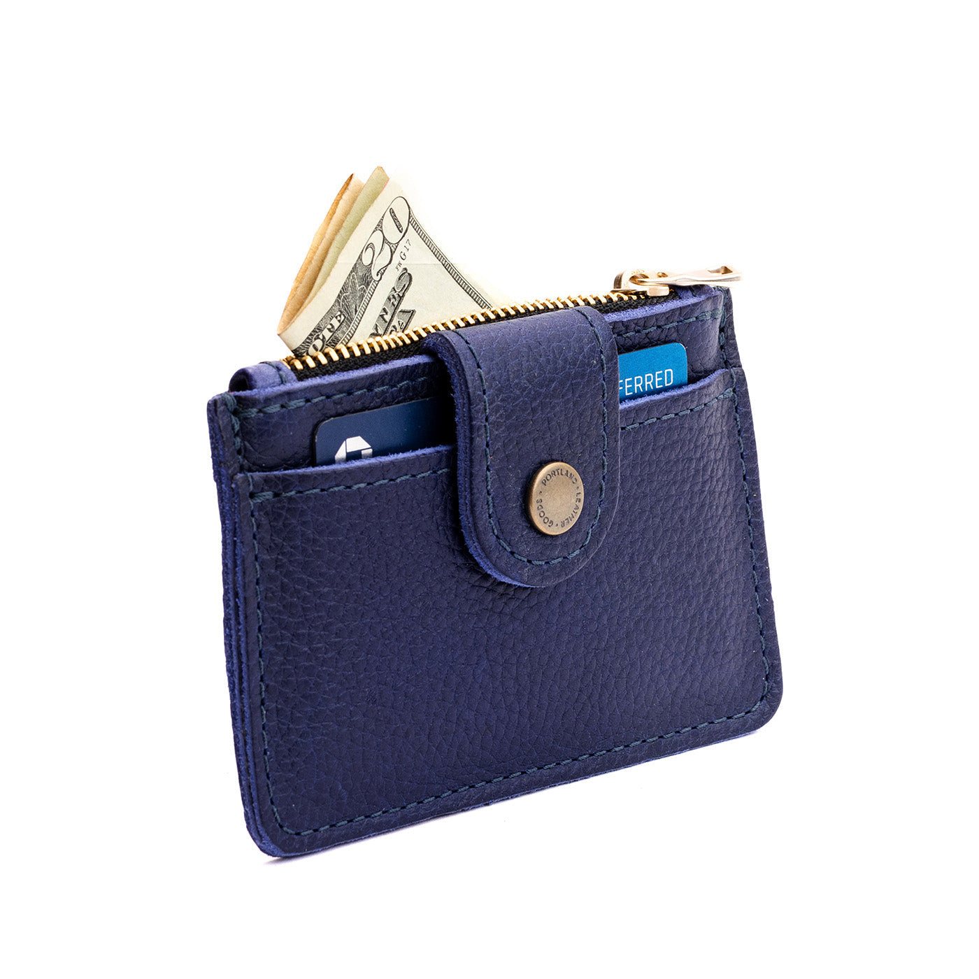 Cobalt | Compact wallet with snap closure and zippered pouch