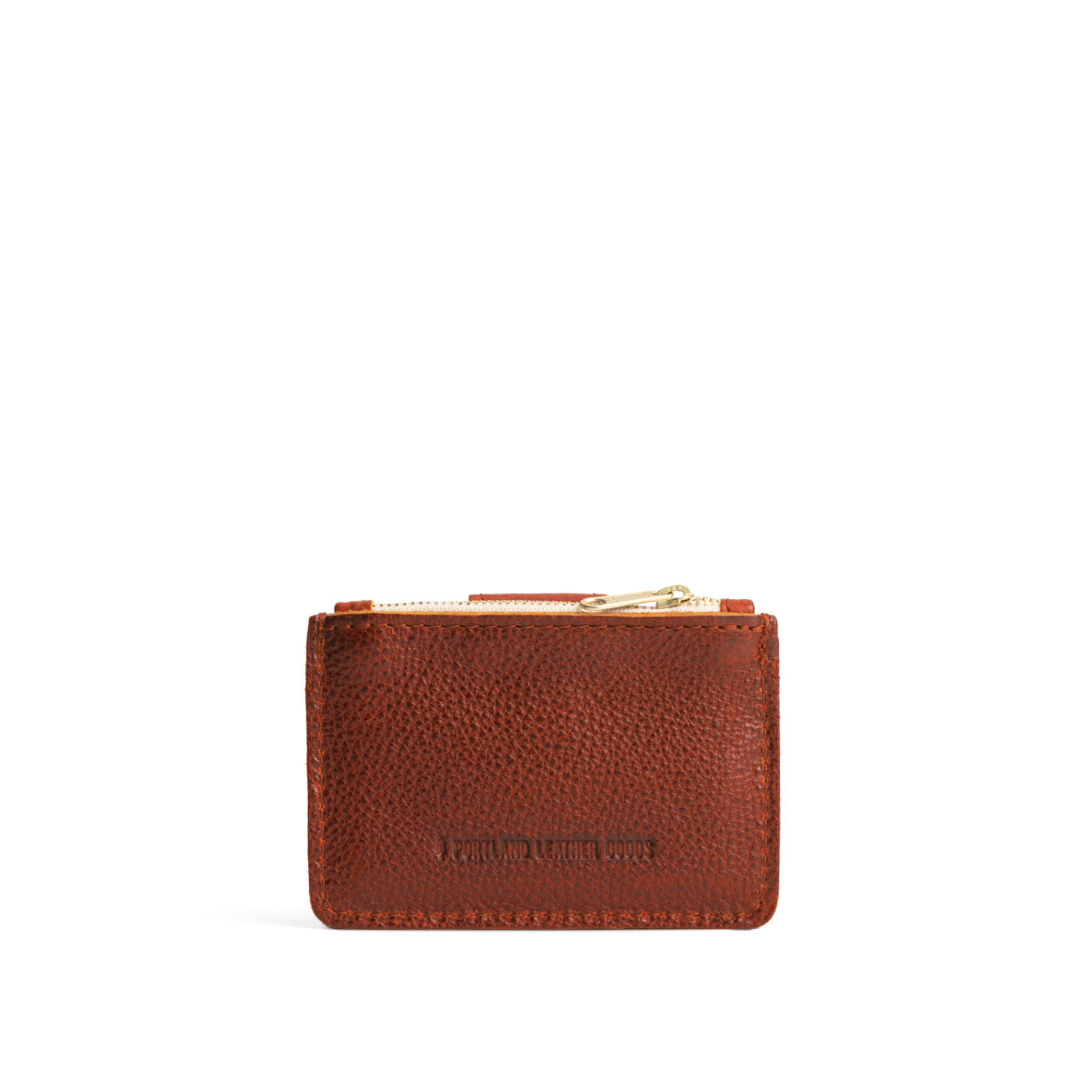 Nutmeg | Back of compact wallet with snap closure and zippered pouch