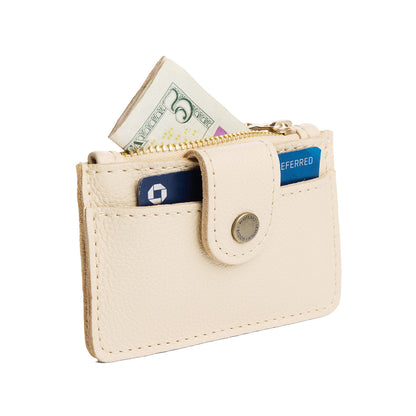 Pebbled Bone | Compact wallet with snap closure and zippered pouch