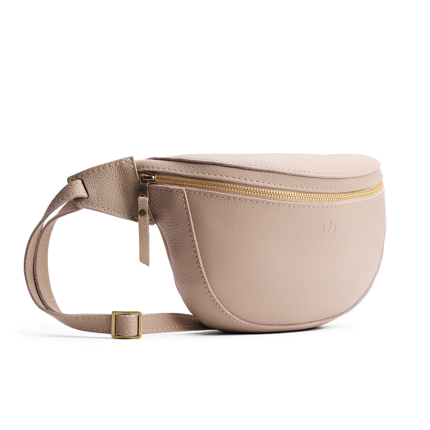 Oatmilk | Leather fanny pack shaped bag with a front zipper opening