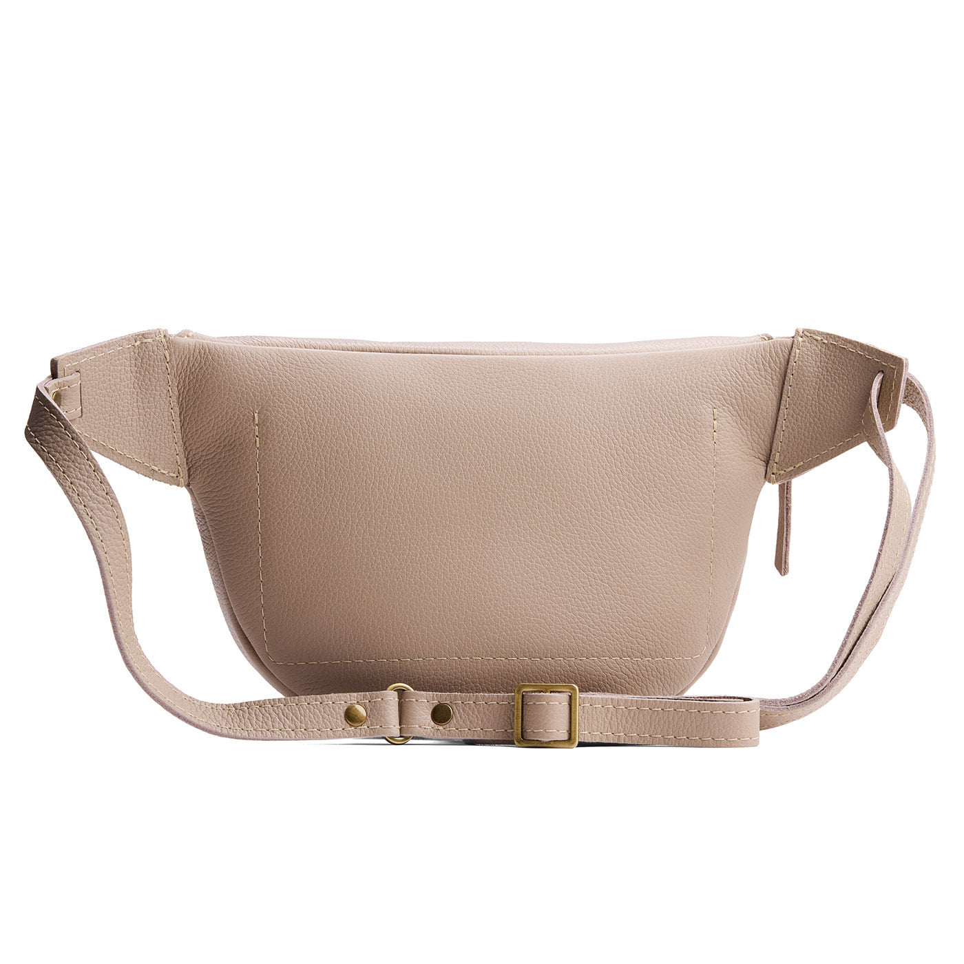 Oatmilk | Leather fanny pack shaped bag with a front zipper opening
