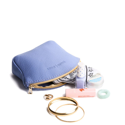 Aster*Large | Seashell shaped leather makeup bag with curved top zipper and flat bottom