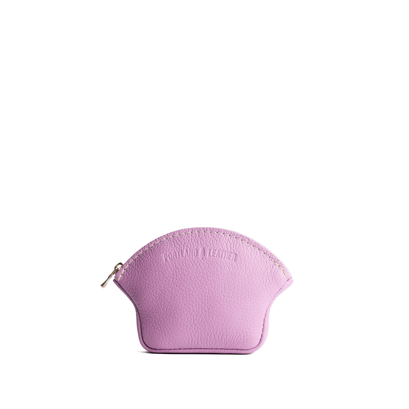 Calla Lily*Small | Seashell shaped leather makeup bag with curved top zipper and flat bottom