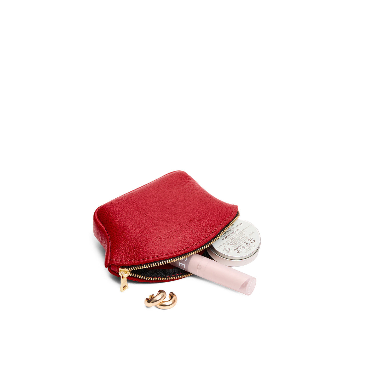 Cherry*Small | Seashell shaped leather makeup bag with curved top zipper and flat bottom