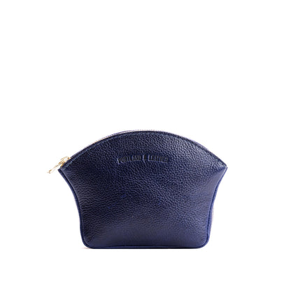 Cobalt*Large | Seashell shaped leather makeup bag with curved top zipper and flat bottom
