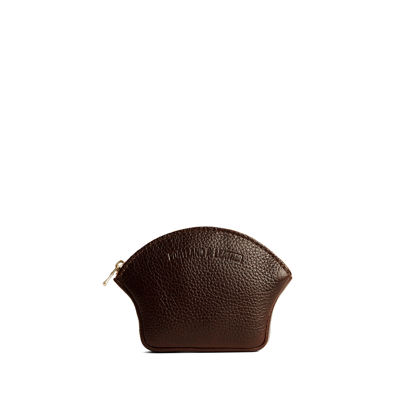 Coldbrew*Small | Seashell shaped leather makeup bag with curved top zipper and flat bottom