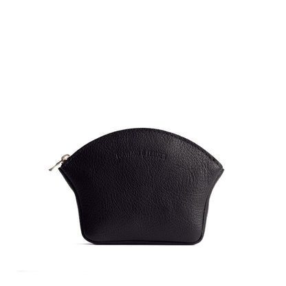 Pebbled--black*Large | Seashell shaped leather makeup bag with curved top zipper and flat bottom