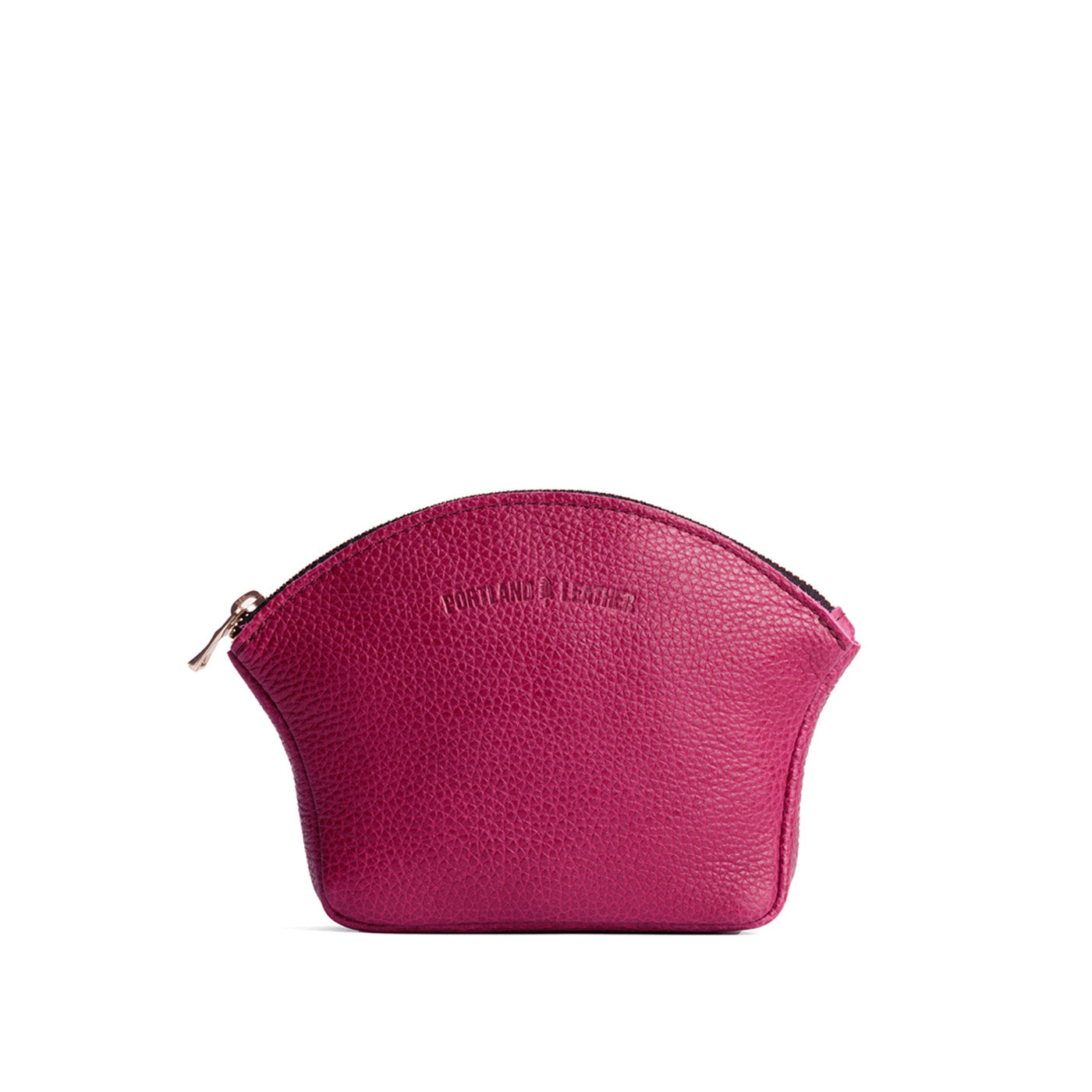 Cosmo*Large | Seashell shaped leather makeup bag with curved top zipper and flat bottom