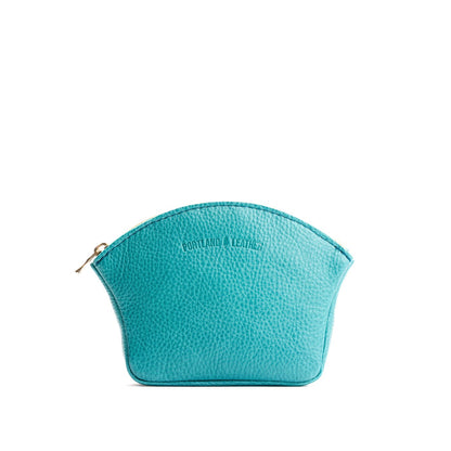 Seafoam*Large | Seashell shaped leather makeup bag with curved top zipper and flat bottom