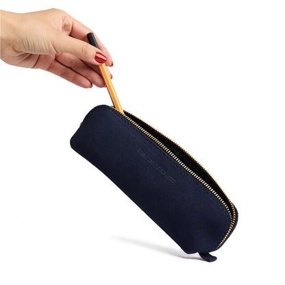 Alaska Blue | Leather pouch with curved seams and top zipper