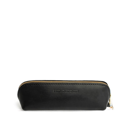 Black | Leather pouch with curved seams and top zipper