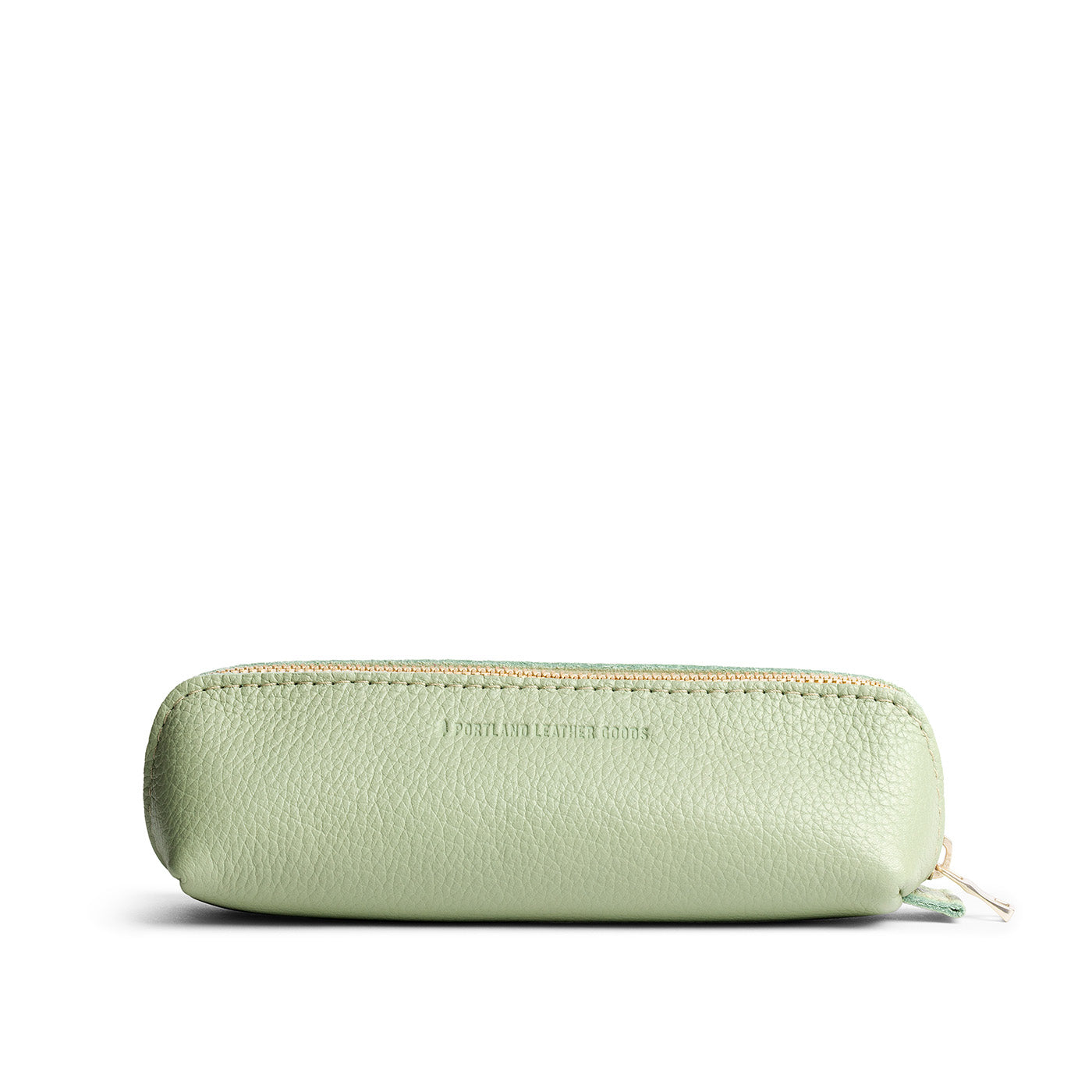 Pistachio | Leather pouch with curved seams and top zipper