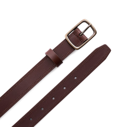 Pecan | Women's slim double stitch leather belt
