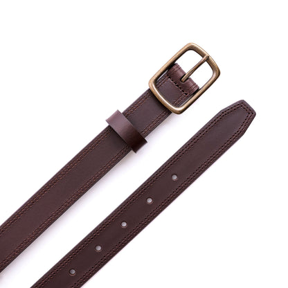Umber | Women's slim double stitch leather belt