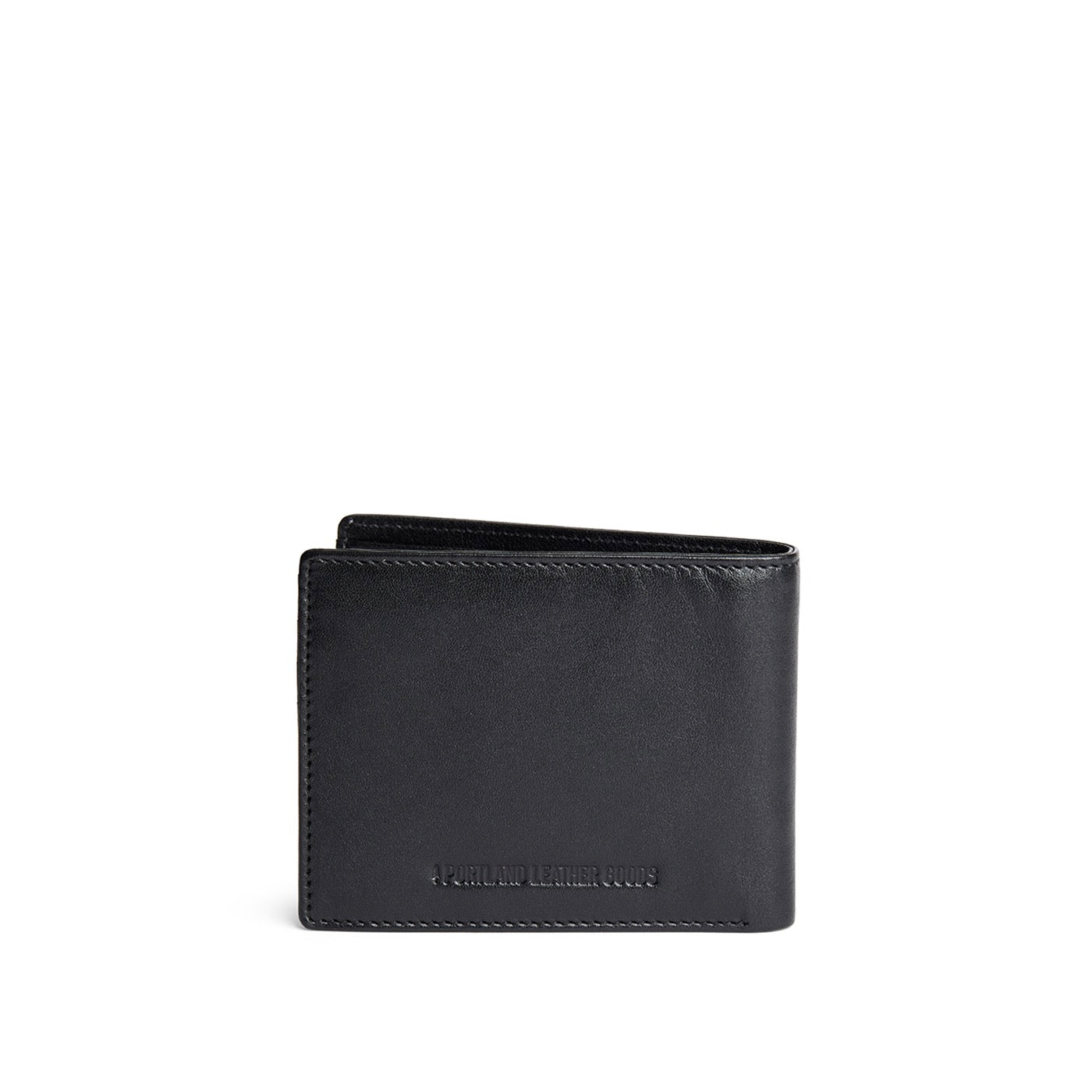 Black Rock*Deluxe | Bifold leather wallet with visible stitching on a white background