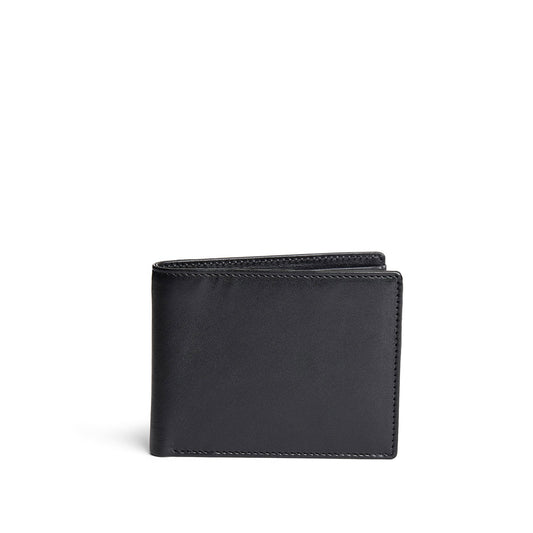 Black Rock*Deluxe | Bifold leather wallet with visible stitching on a white background