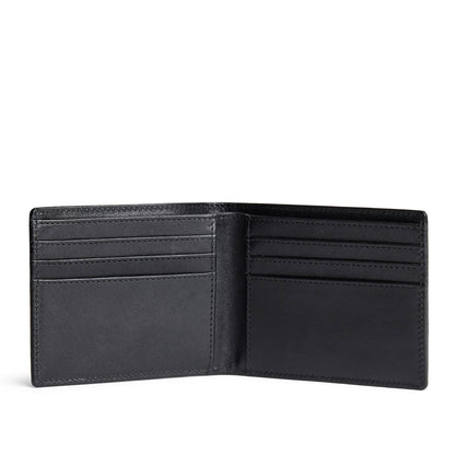 Black Rock*Deluxe | Bifold leather wallet with visible stitching on a white background