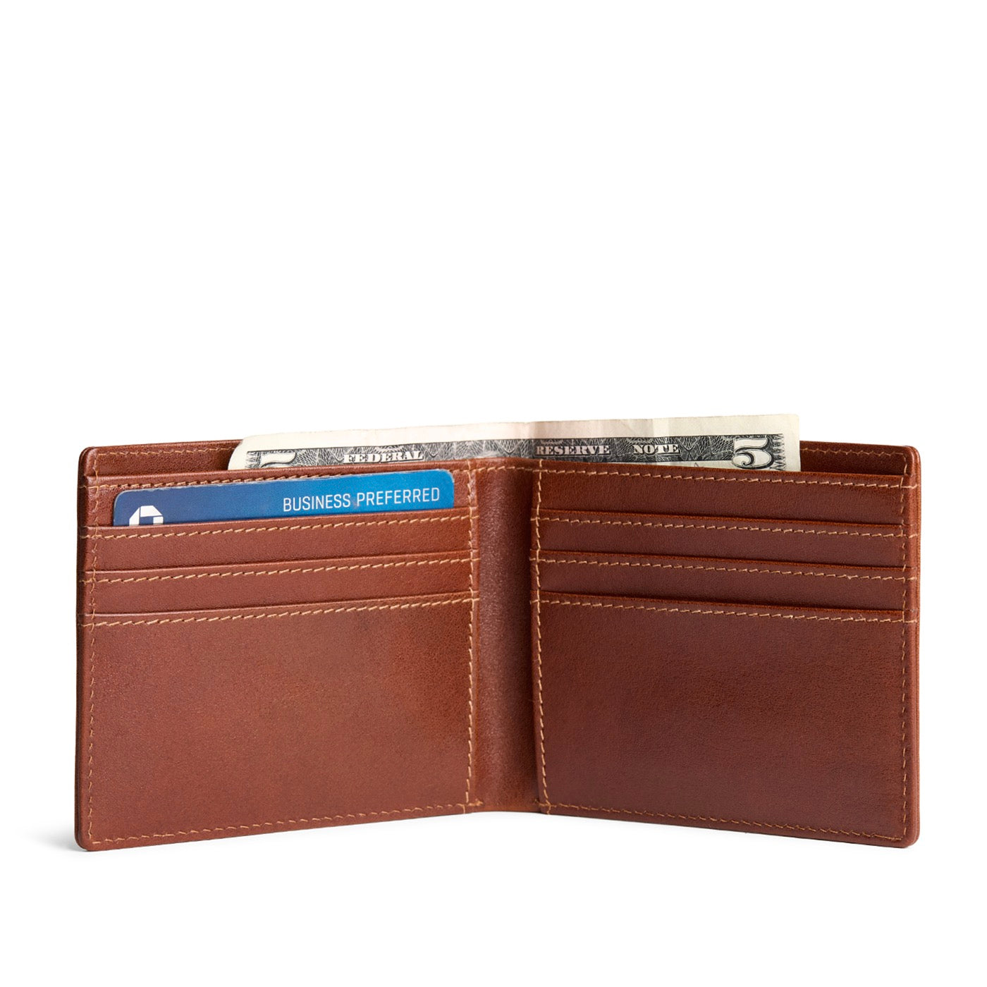 Saddlestone*Deluxe | Bifold leather wallet with visible stitching on a white background