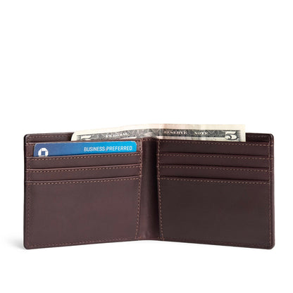 Trailstone*Deluxe | Bifold leather wallet with visible stitching on a white background
