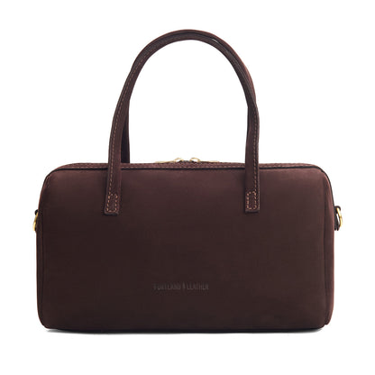 Velvet Brown*Oversized | Mini duffle shaped handbag with crossbody strap