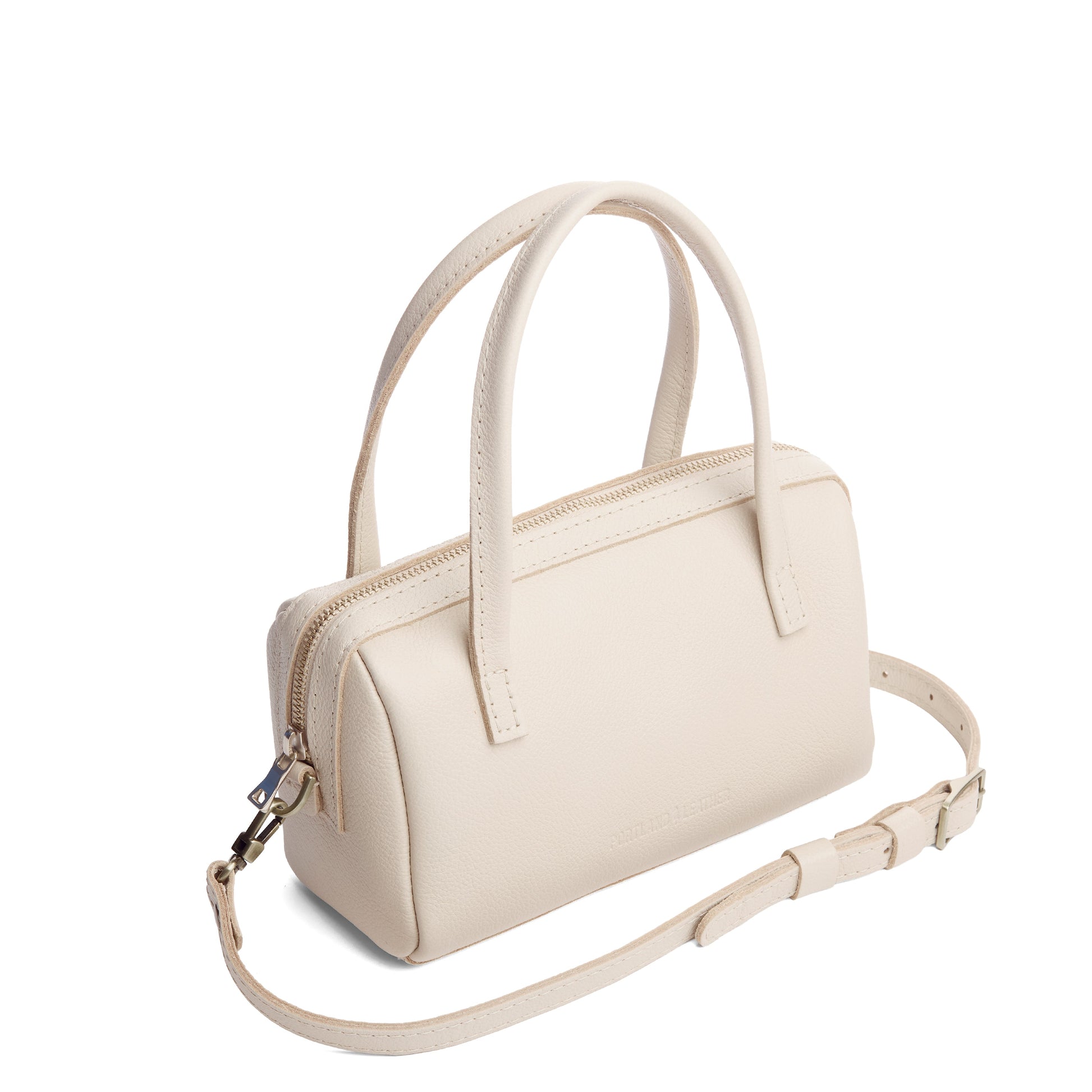 Pebbled Bone*Small | Mini duffle shaped handbag with crossbody strap