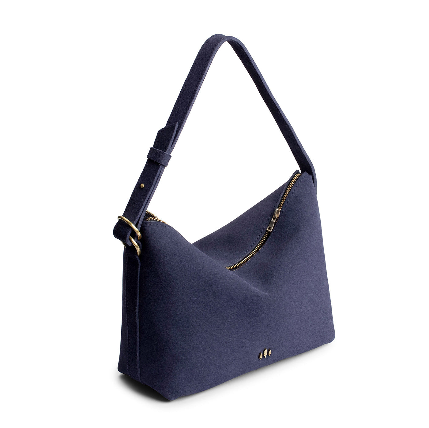 Alaska Blue*Large | Medium sized slouchy leather shoulder bag with zipper opening and three metal tree emblems