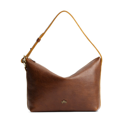 Asheville*Large | Medium sized slouchy leather shoulder bag with zipper opening and three metal tree emblems