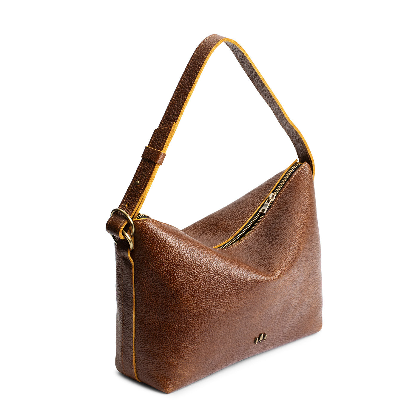 Asheville*Large | Medium sized slouchy leather shoulder bag with zipper opening and three metal tree emblems