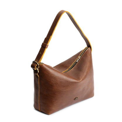 Asheville*Large | Medium sized slouchy leather shoulder bag with zipper opening and three metal tree emblems
