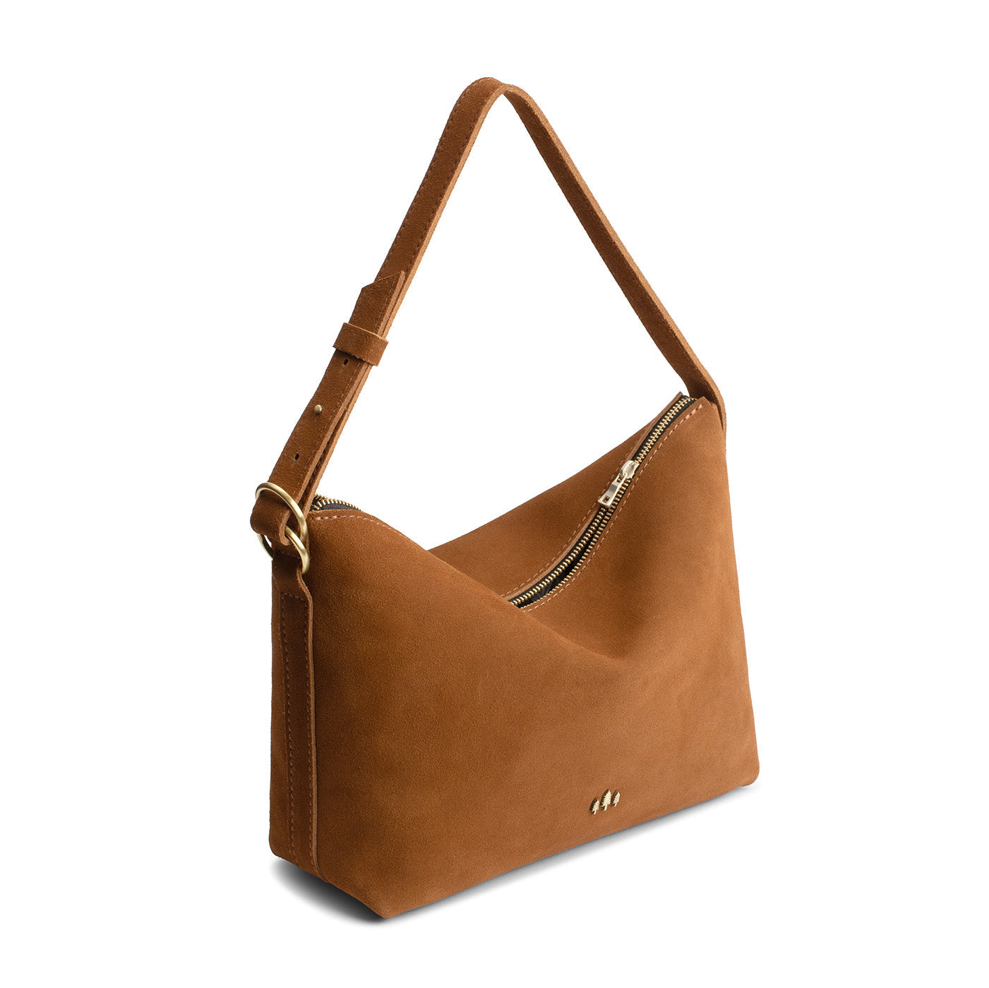 Jackson*Large | Medium sized slouchy leather shoulder bag with zipper opening and three metal tree emblems