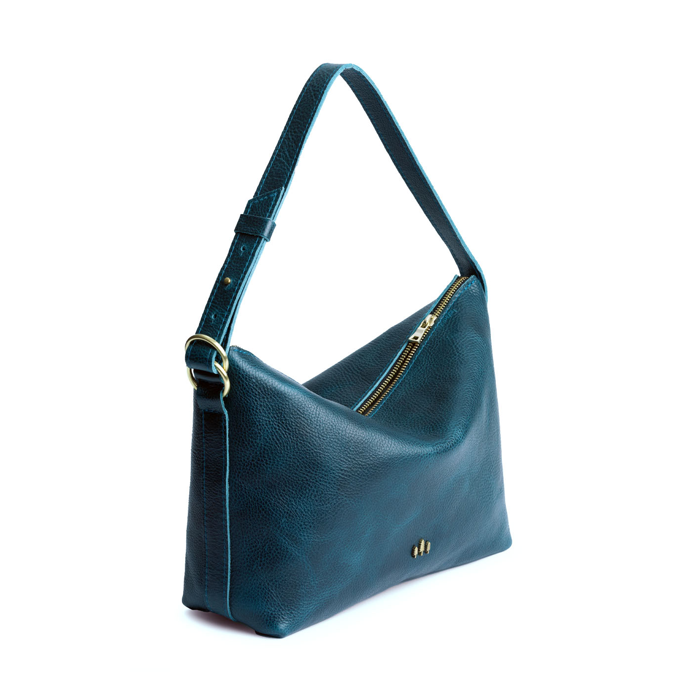 Lagoon*Large | Medium sized slouchy leather shoulder bag with zipper opening and three metal tree emblems