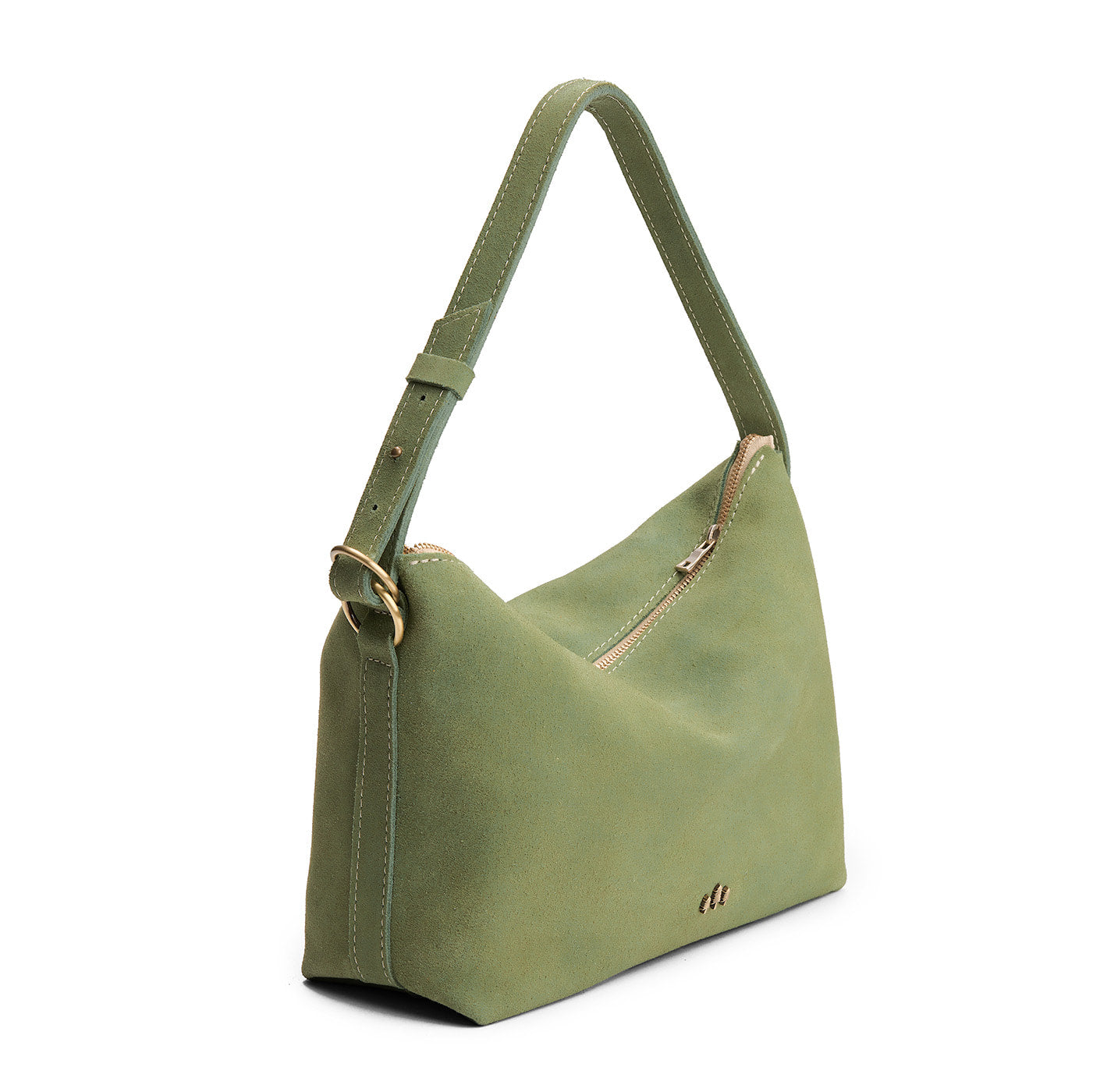 Laurel*Large | Slouchy Shoulder Bag that has a zipper opening and three metal tree emblems on a white background