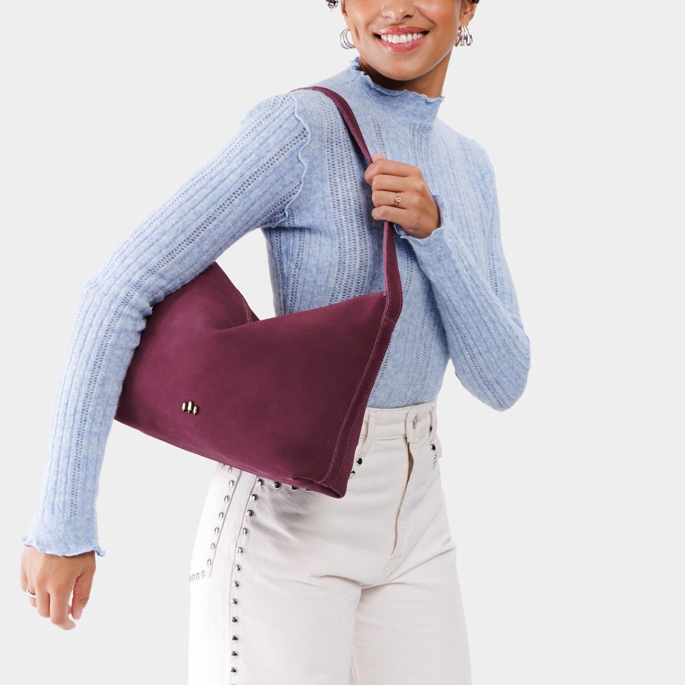 Superbloom*Large | Medium sized slouchy leather shoulder bag with zipper opening and three metal tree emblems