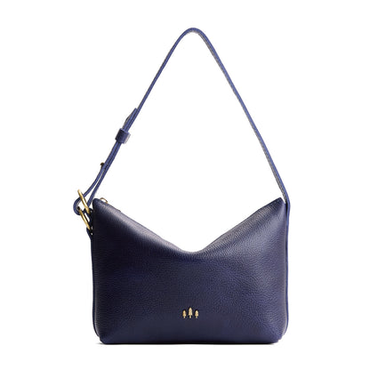 Cobalt*Small | Petite slouchy leather shoulder bag with zipper opening and three metal tree emblems