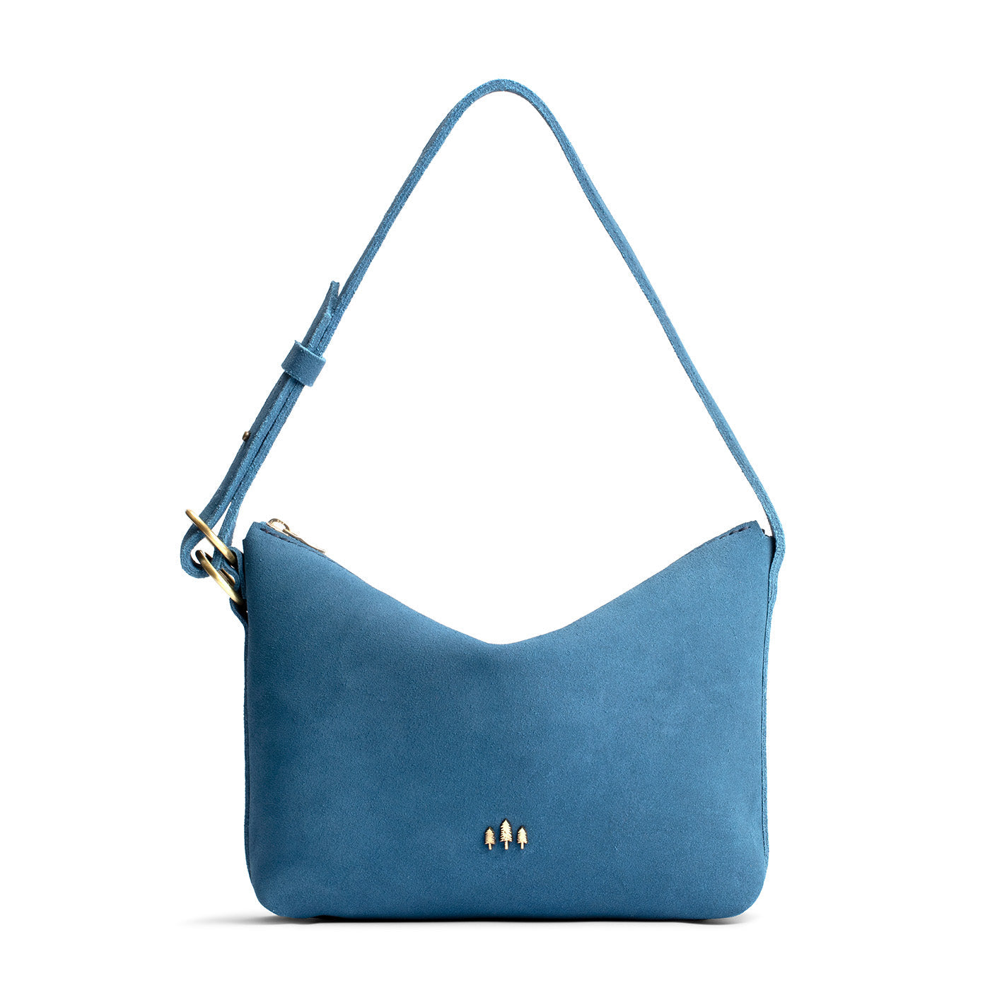 Mariner Blue*Small | Petite slouchy leather shoulder bag with zipper opening and three metal tree emblems