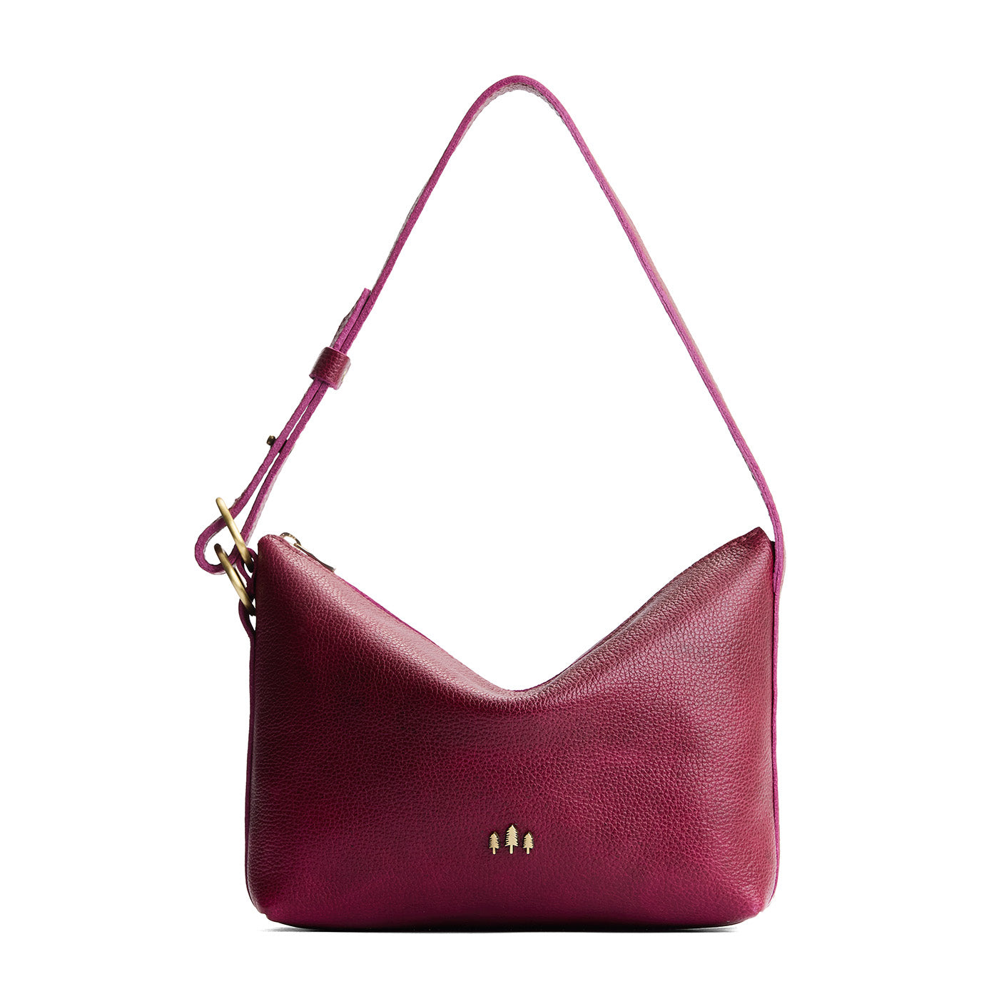 Orchid*Small | Petite slouchy leather shoulder bag with zipper opening and three metal tree emblems