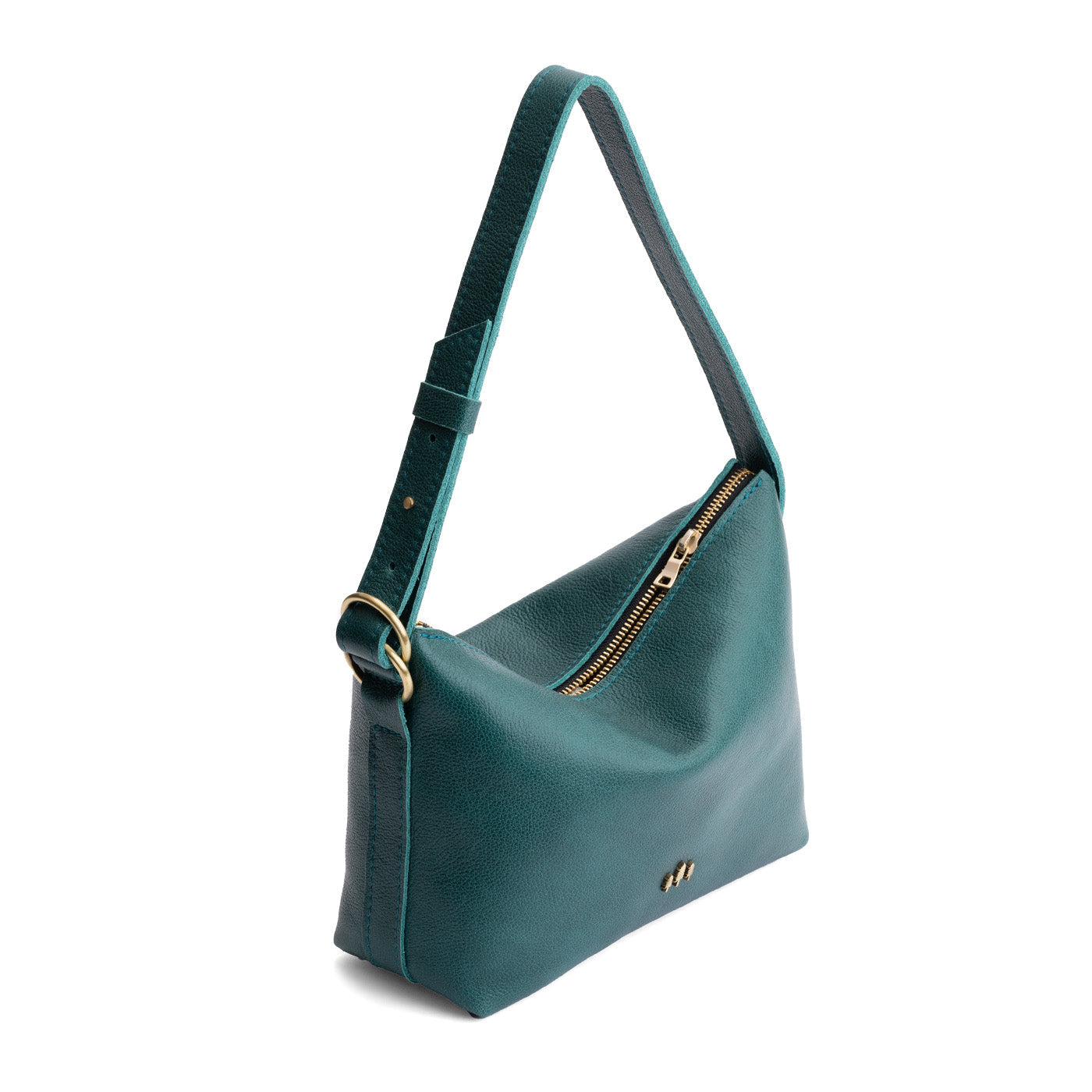 Sea Glass*Small | Petite slouchy leather shoulder bag with zipper opening and three metal tree emblems
