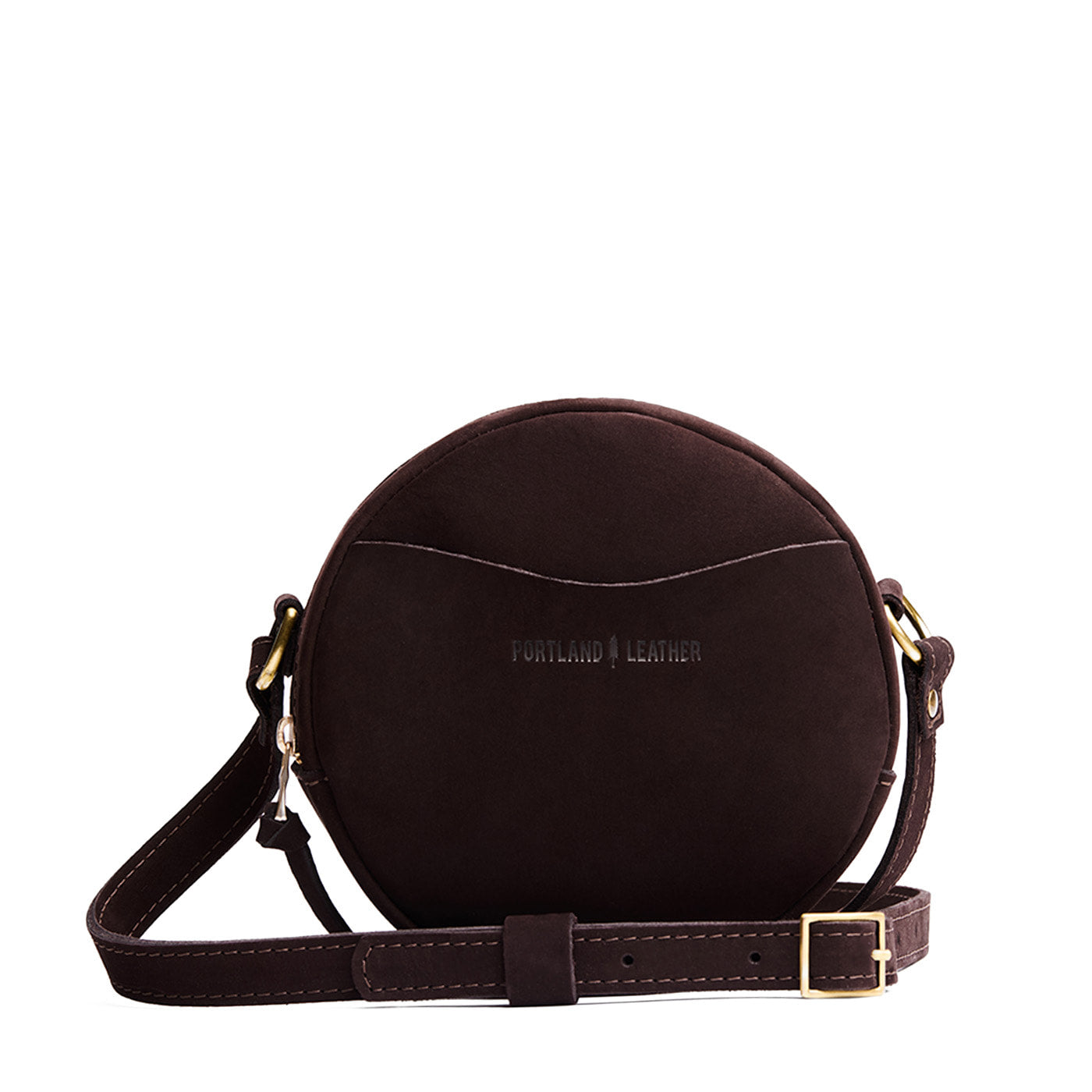 Velvet Brown*Small | Circle shaped crossbody bag with top zipper