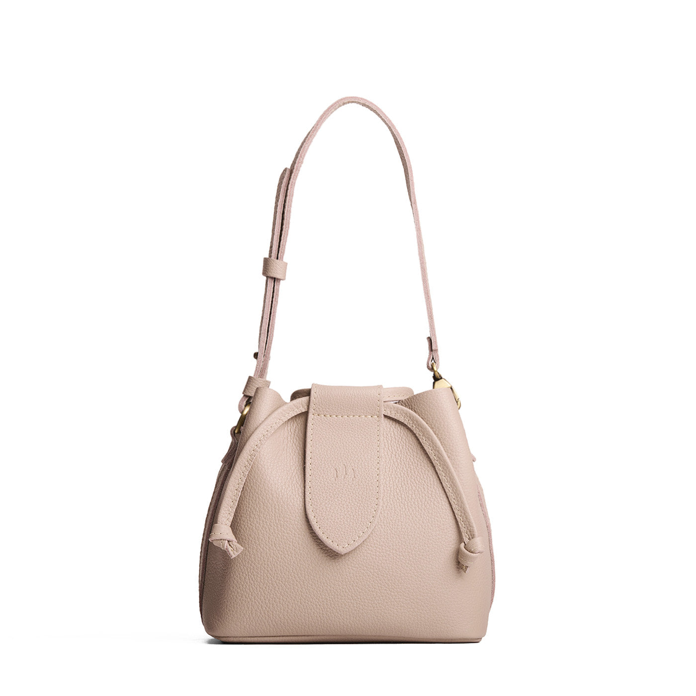 Oatmilk*Small | Symmetrical leather bag with leather drawstring closure and adjustable shoulder strap