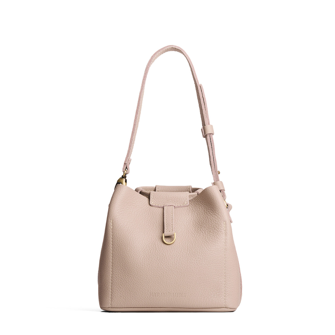 Oatmilk*Small | Symmetrical leather bag with leather drawstring closure and adjustable shoulder strap