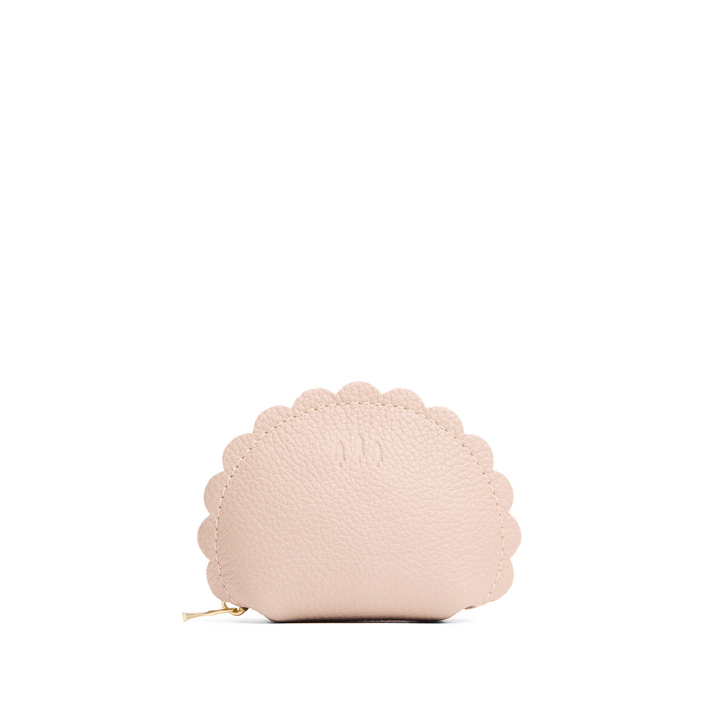 Oatmilk*Small | Curved leather pouch with zipper and scalloped edges