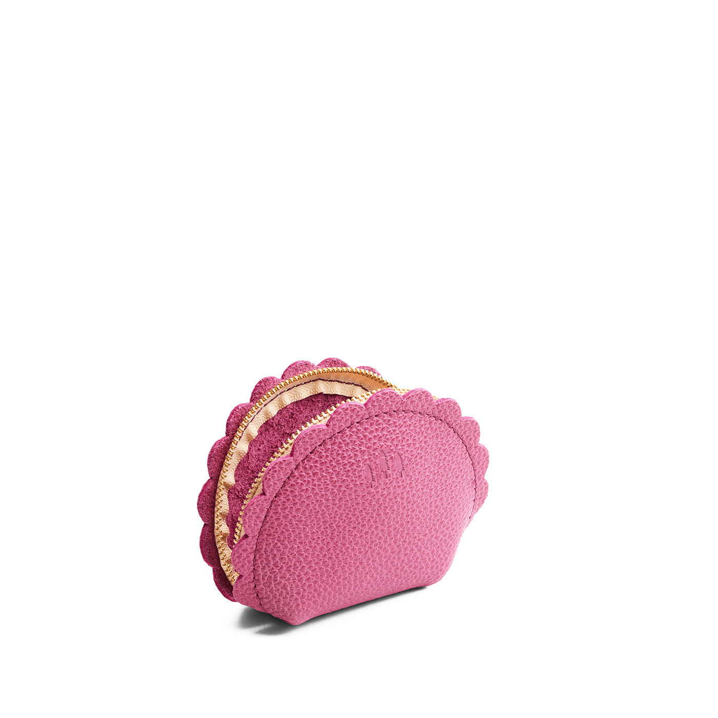 Wild Rose*Small | Curved leather pouch with zipper and scalloped edges