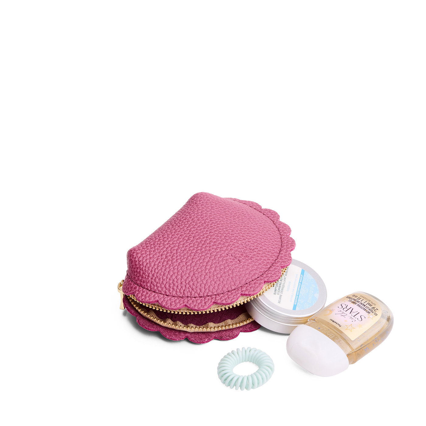 Wild Rose*Small | Curved leather pouch with zipper and scalloped edges