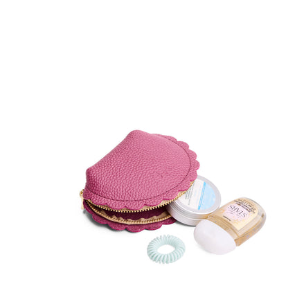Wild Rose*Small | Curved leather pouch with zipper and scalloped edges