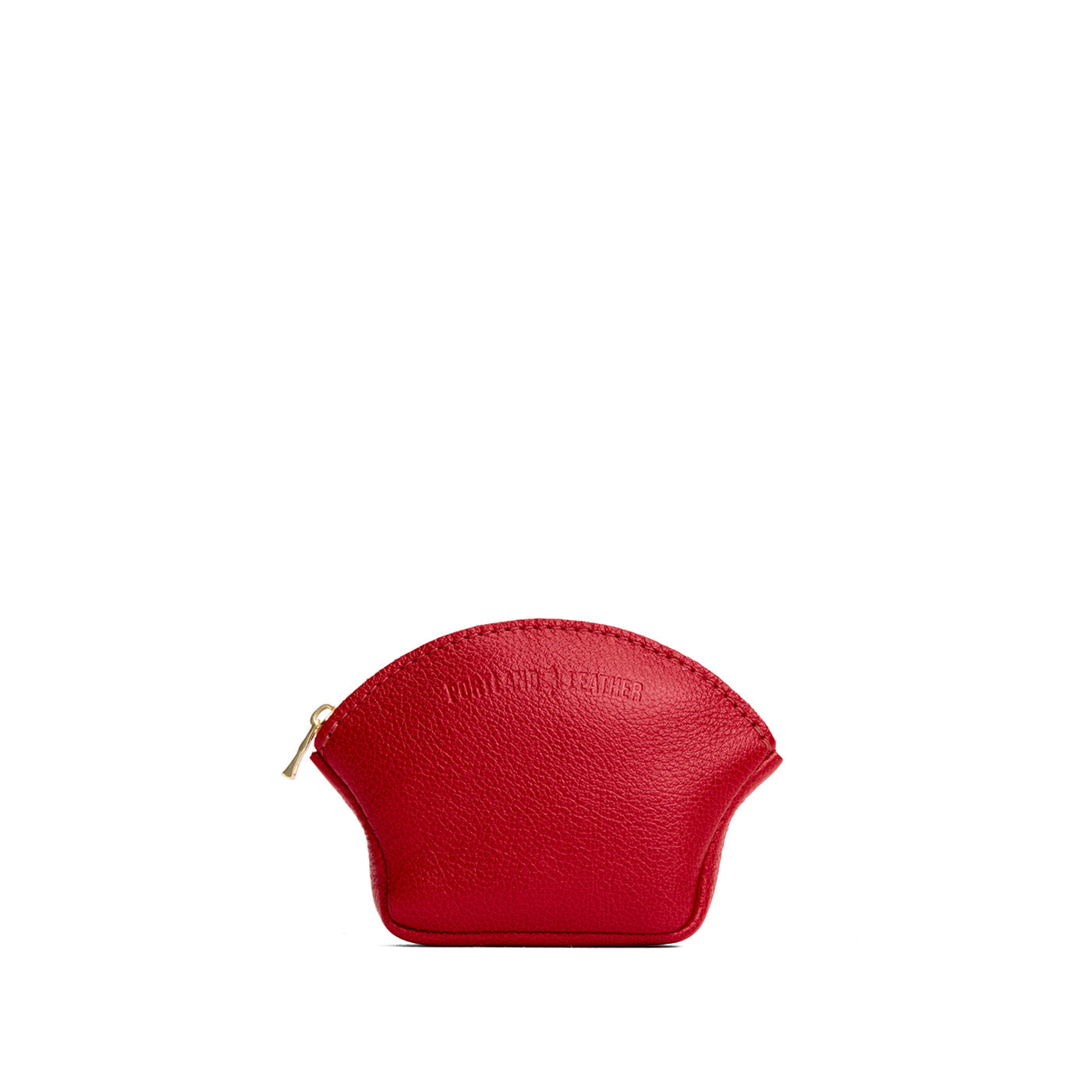 Cherry*Small | Seashell shaped leather makeup bag with curved top zipper and flat bottom