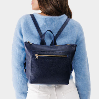Cobalt*Small | Small square slim leather tote backpack