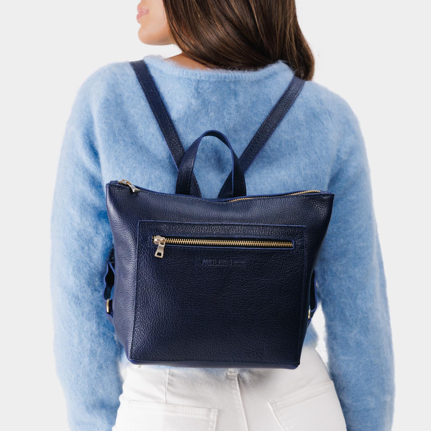 Cobalt*Small | Small square slim leather tote backpack