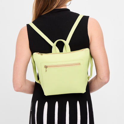 Shadow Lime*Small | Model wearing square slim leather tote backpack