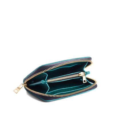 Sea Glass | Small leather wallet with zipper open