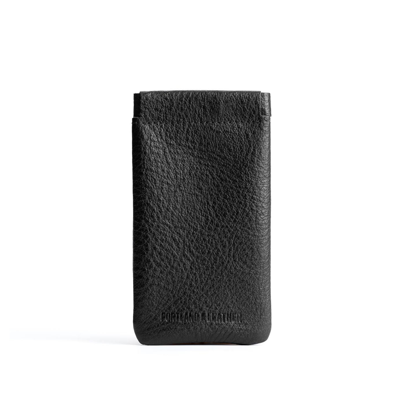 Pebbled--black | Leather glasses case with hidden metal spring closure